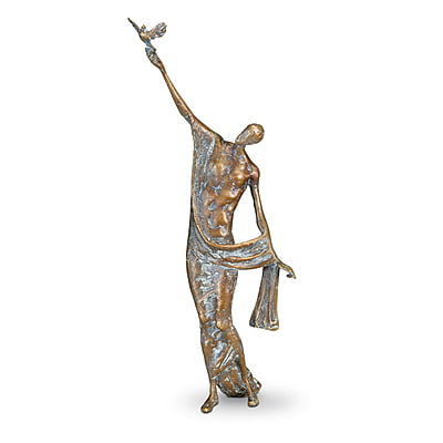 Bronzen sculptuur met duif