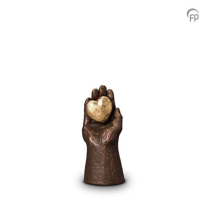 Keramische urn brons Handje met hart Keramische urn brons Handje met hart
